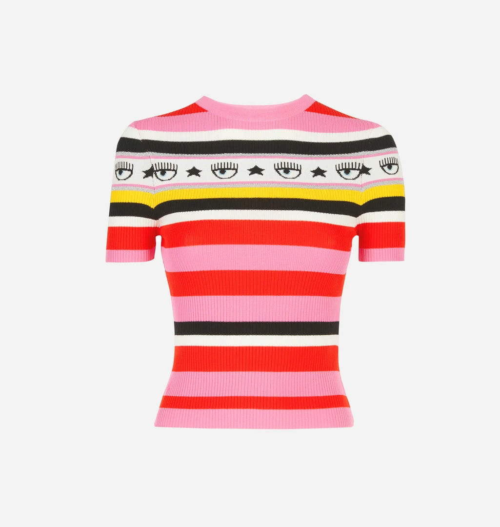 COM Chiara Ferragni NEW IN KNITTED LOGOMANIA T-SHIRT