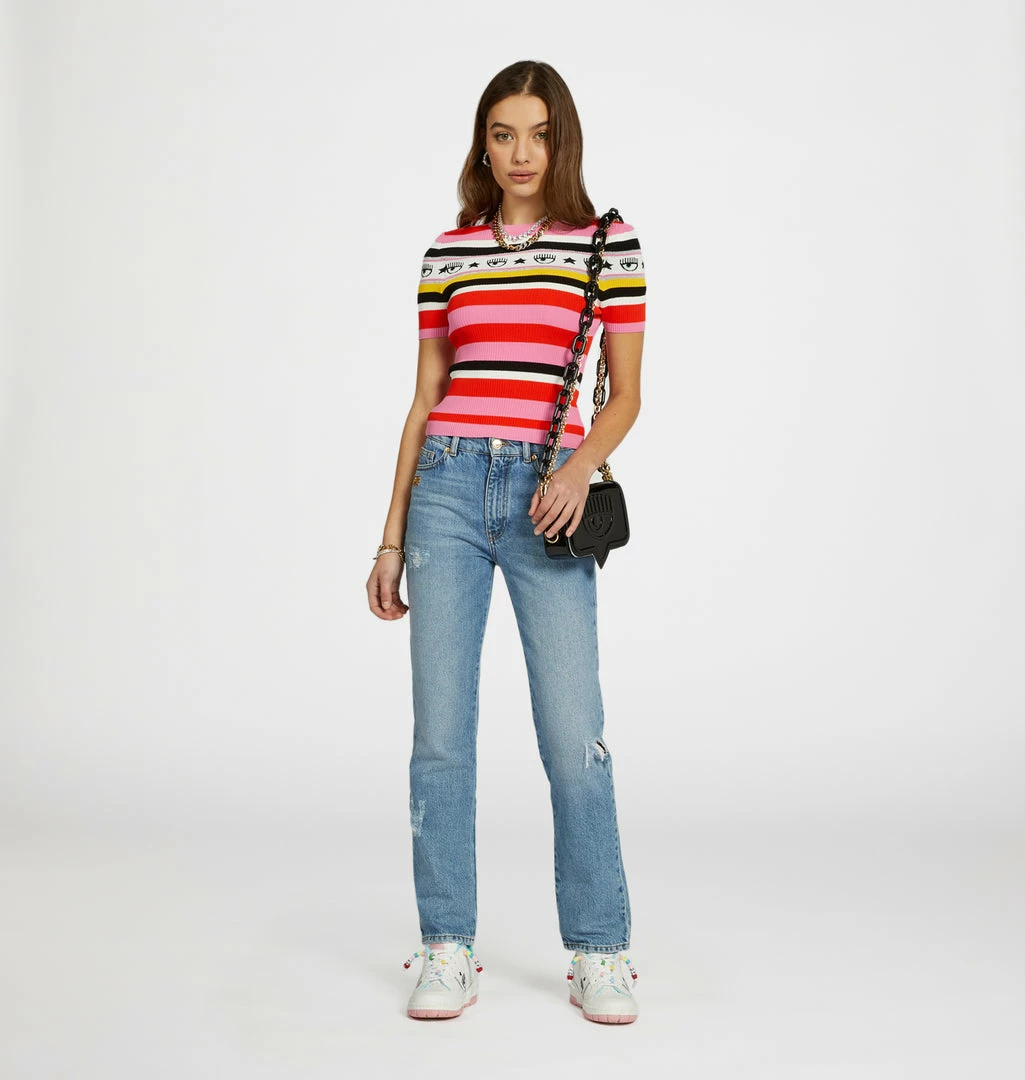 COM Chiara Ferragni NEW IN KNITTED LOGOMANIA T-SHIRT