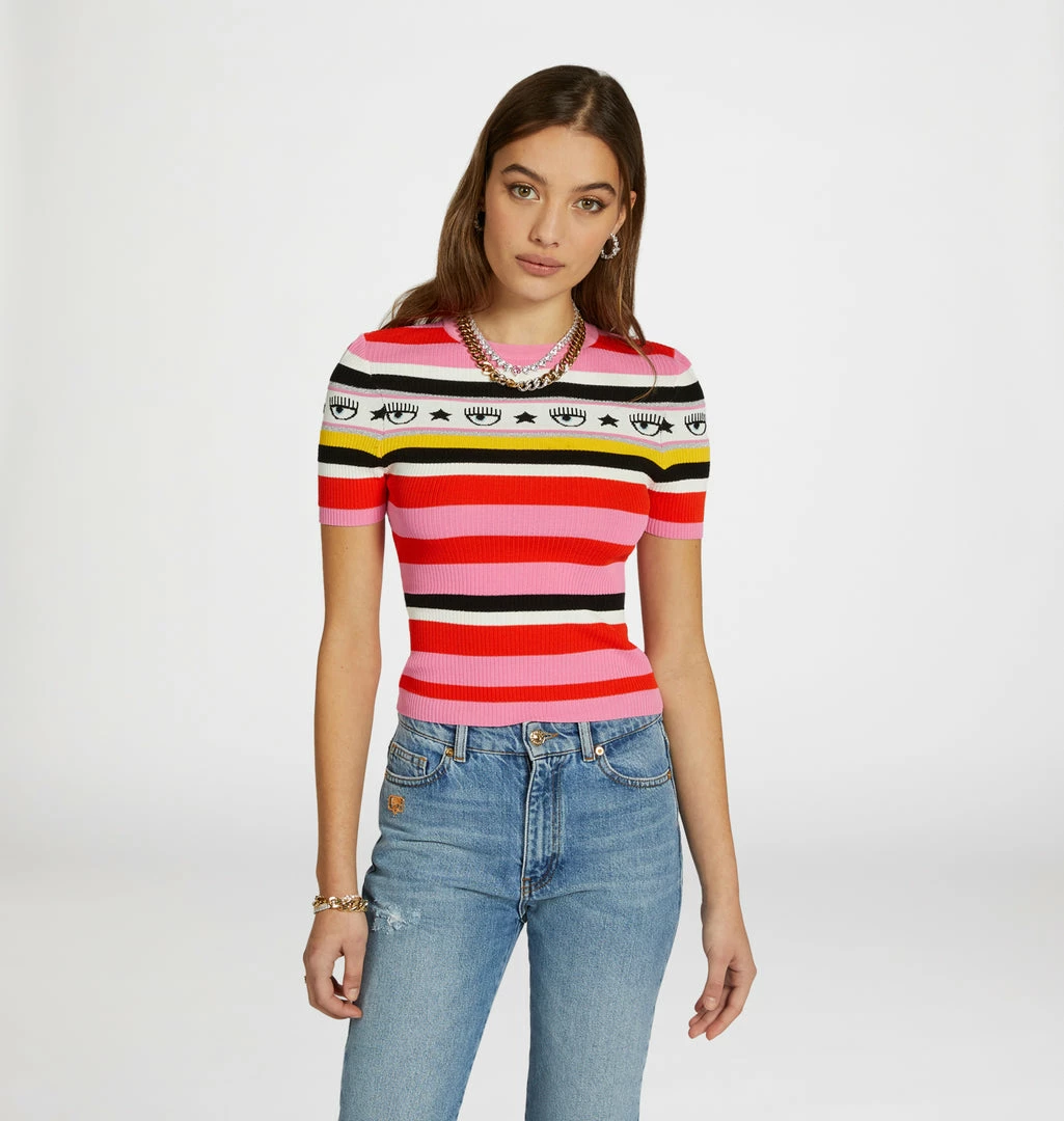 COM Chiara Ferragni NEW IN KNITTED LOGOMANIA T-SHIRT