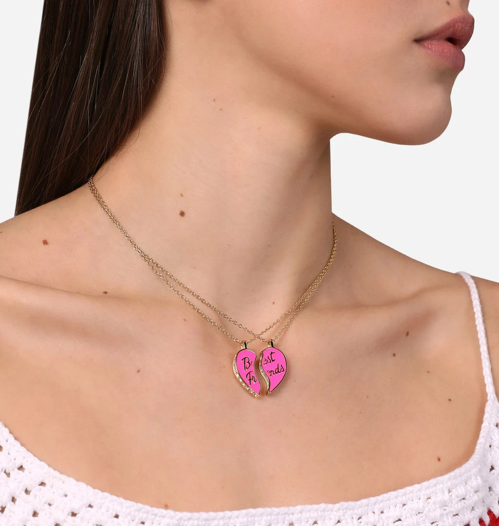COM Chiara Ferragni JEWELS AND WATCHES PAIR OF NECKLACES WITH PINK HALF HEART PENDANTS