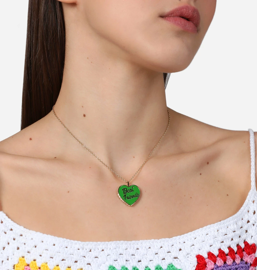 COM Chiara Ferragni BEST FRIENDS GREEN HEART PENDANT NECKLACE JEWELS AND WATCHES